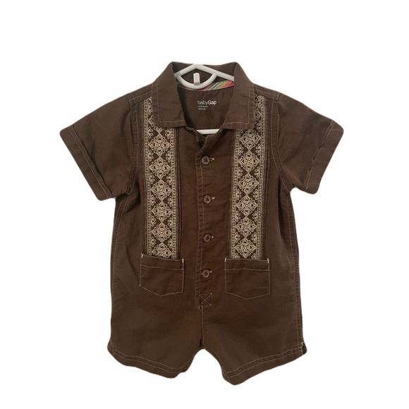 Vintage Baby babyGap Brown & Beige Embroidered Romper 3-6 Months One Piece - Picture 1 of 3